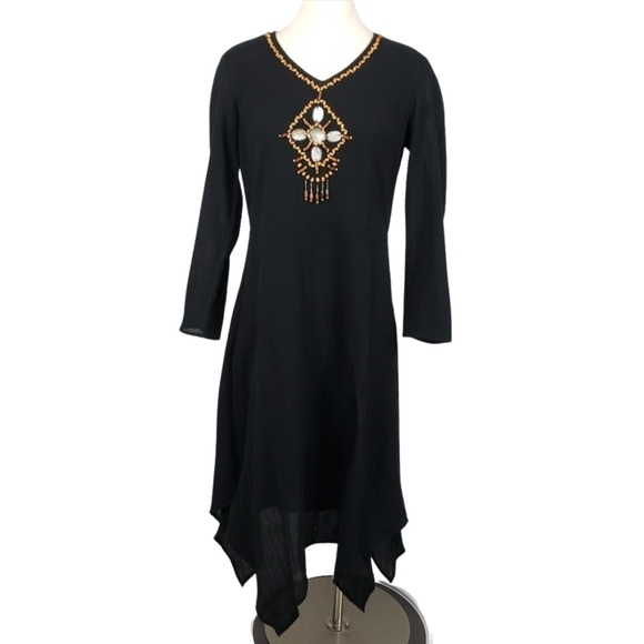 Anthony Design Womens Dress Size S Black Midi Boho Ethnic Hippie Grunge Art Deco - Picture 1 of 14